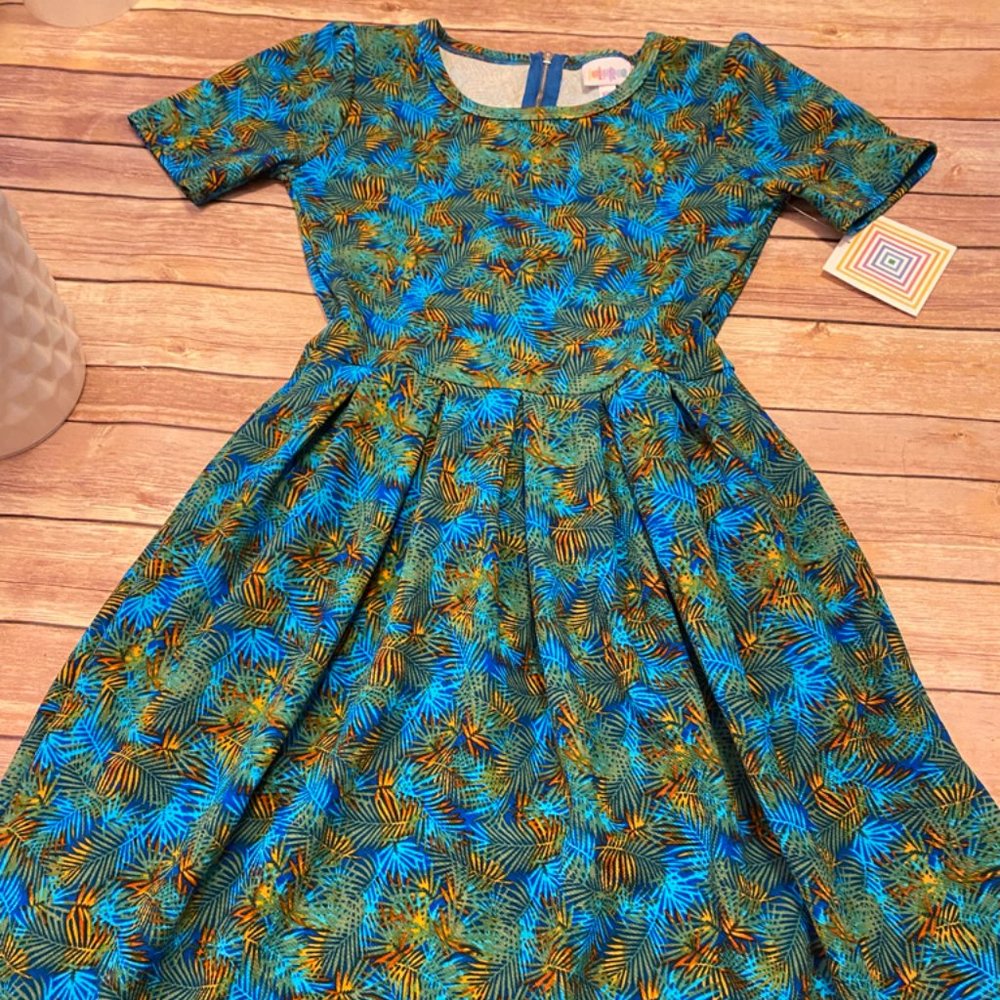 LuLaRoe Women's Multicolor Size XXS Olive Green Blue Floral Midi Dress NWT